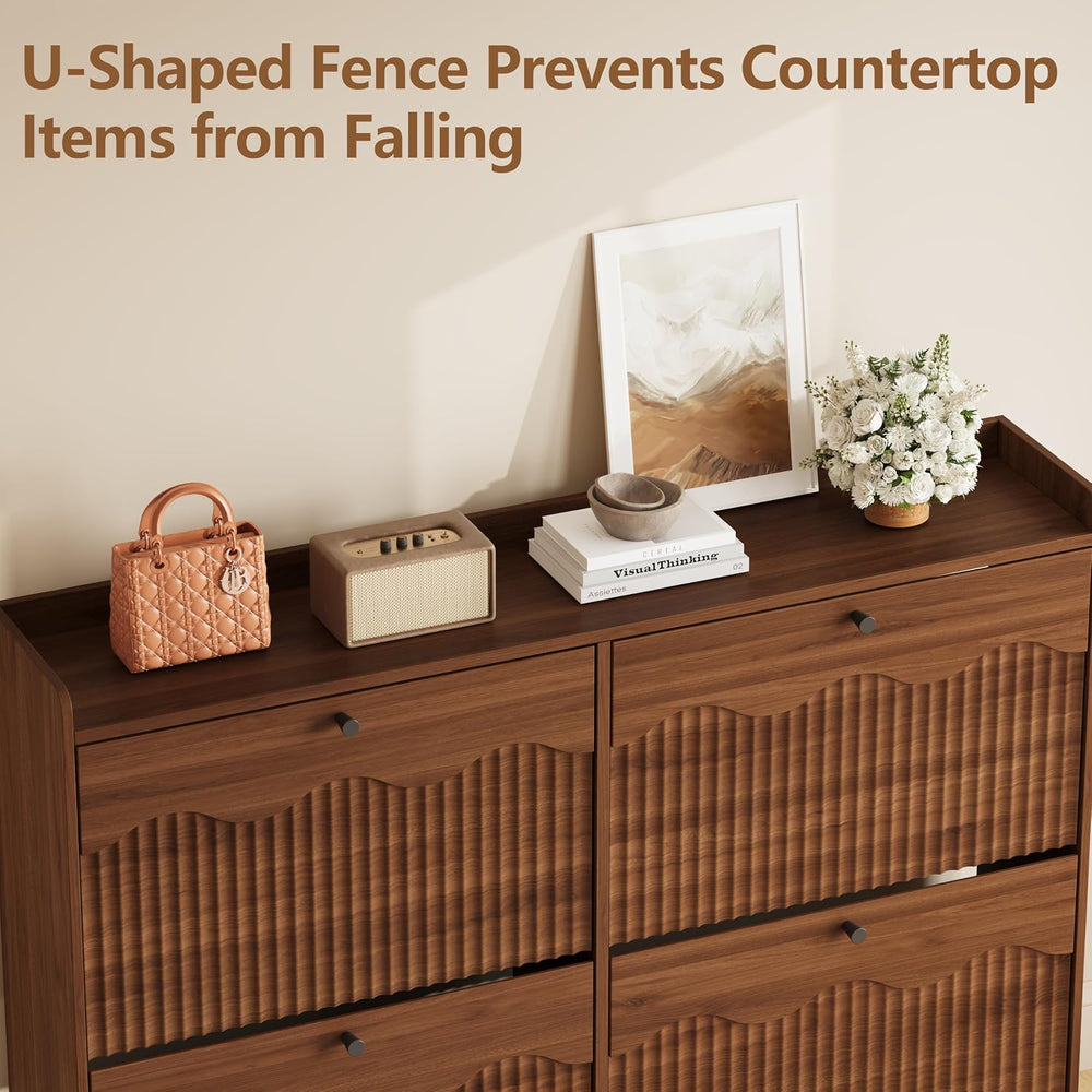 BORNOON Wide Shoe Storage Cabinet with 4 Flip Drawers and Modern Wave-Edge Fl...