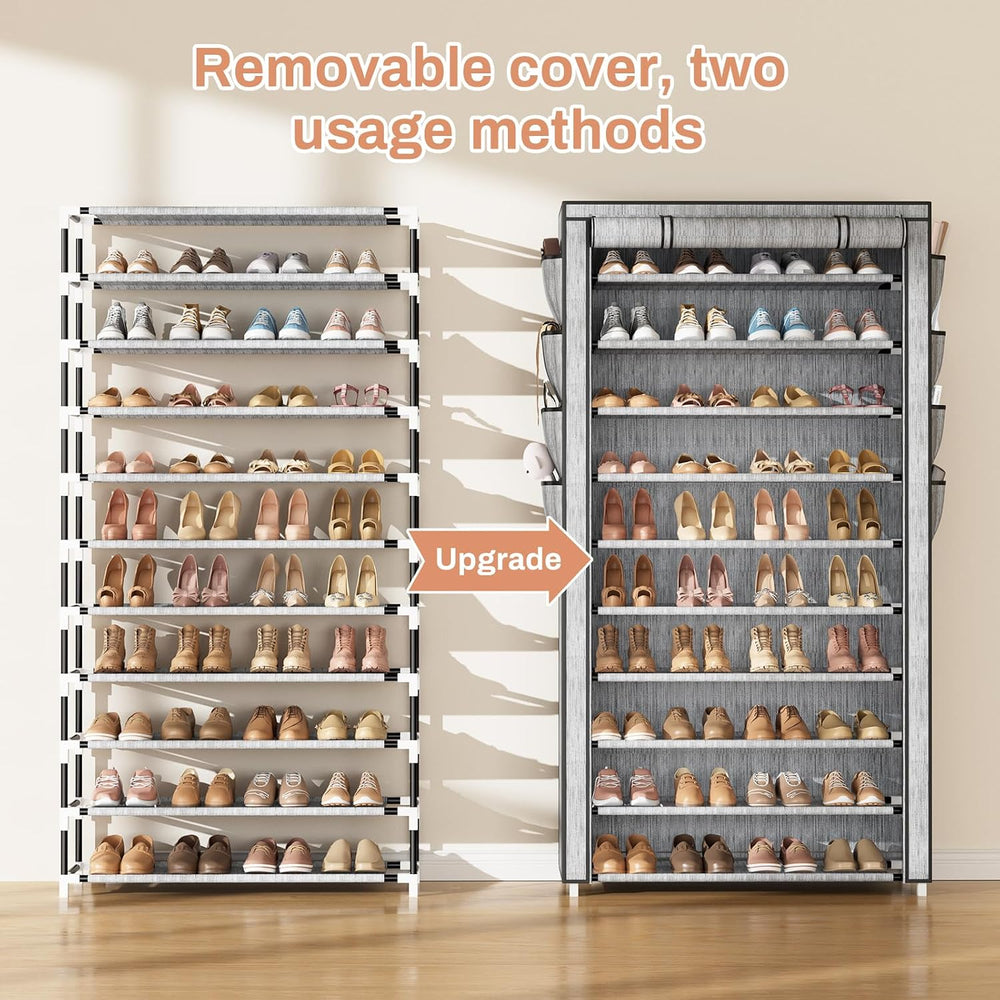 VTRIN Tall Shoe Rack with Cover, 10 Tier Shoe Organizer Storage for 50-55 Pai...