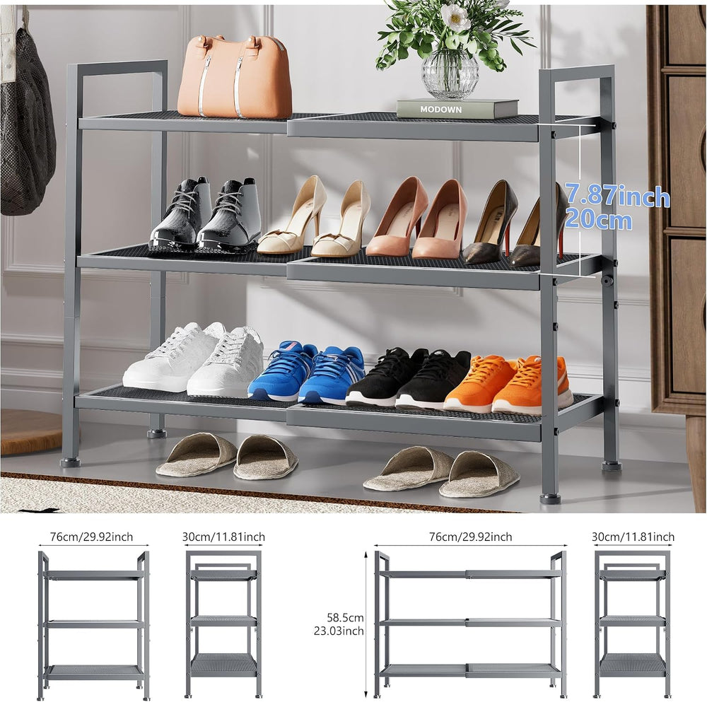 Expandable Shoe Rack for Closet, Entryway, Shoe Storage, 3-Tier, Grey