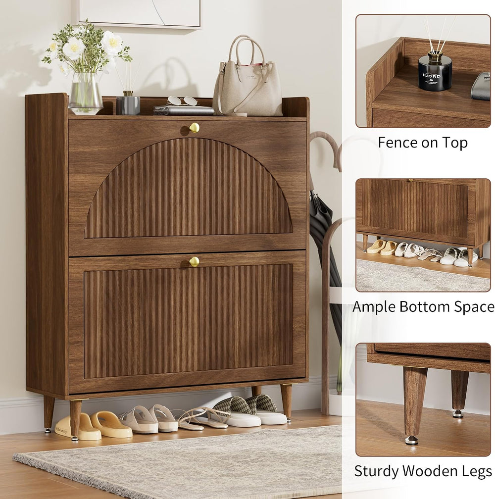 Shoe Storage Cabinet with 2 Flip Drawers (Walnut, 2 Flip Drawers)