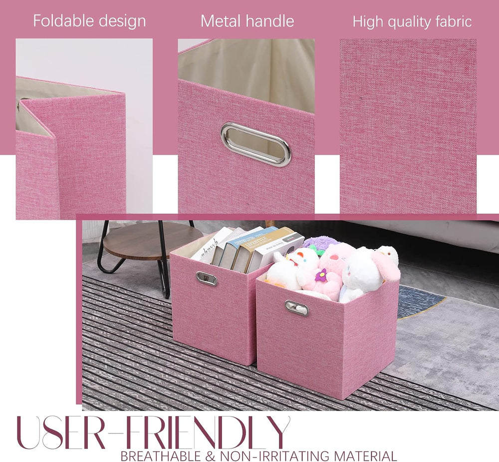 13x13x13 Inch Foldable Cube Storage Bins with Metal Handles, 4 Pack
