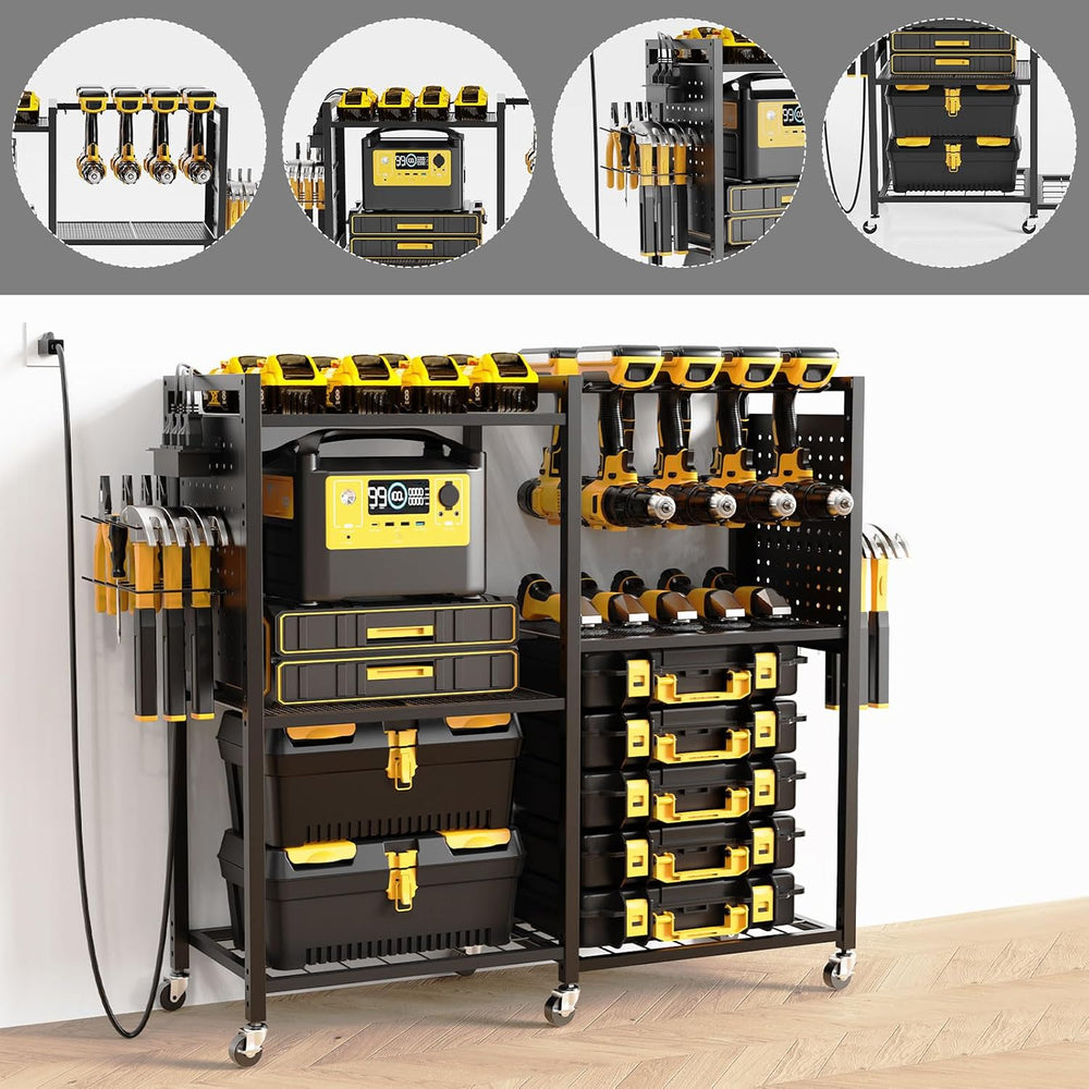 6-Tier Large Power Tool Organizer Cart with Charging Station, Heavy-Duty Gara...