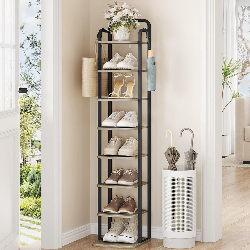 Hzuaneri 8 Tiers Vertical Shoe Rack, Narrow Shoe Tower, Tall Shoes Shelf with...