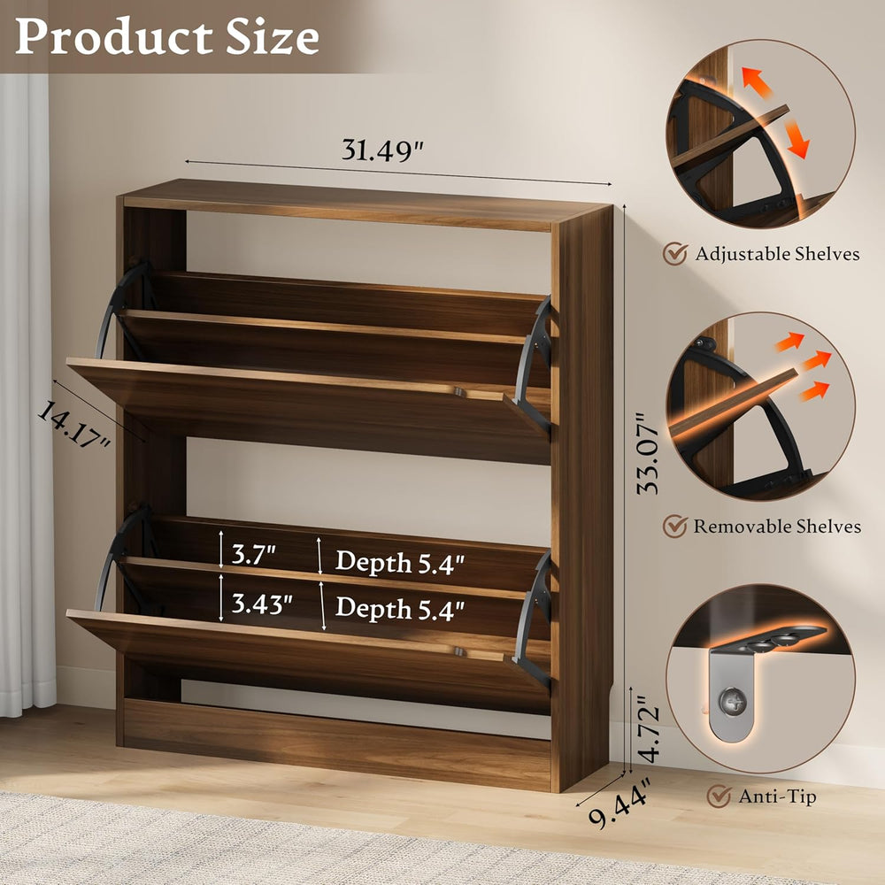 BORNOON Shoe Cabinet with 2 Flip Drawers, Slim Narrow Shoe Storage Cabinet, F...