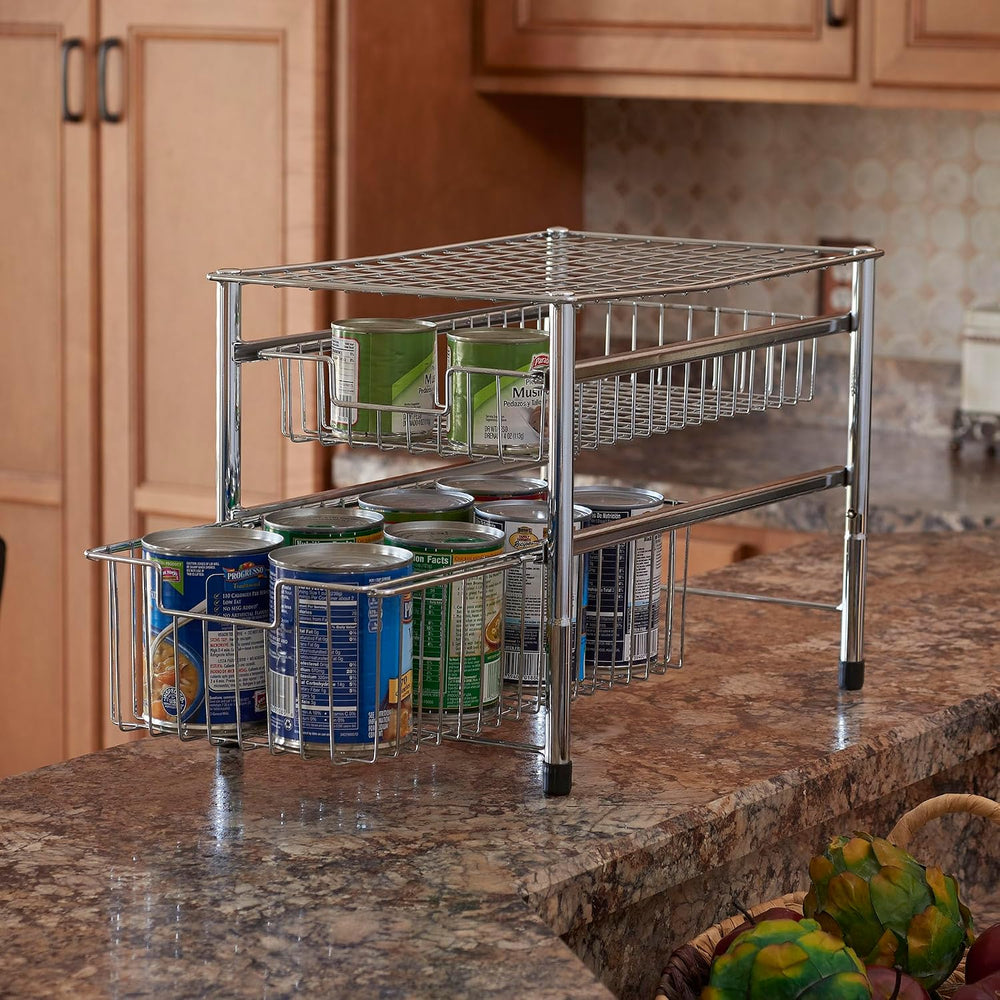 Household Essentials Free Standing Two Basket Sliding Cabinet Organizer with ...