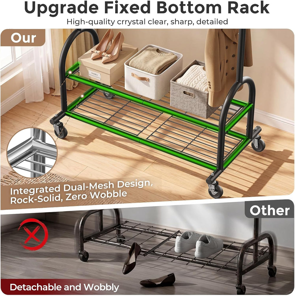 Heavy Duty Metal Clothes Rack Load 586 LBS, Height‑Adjustable Rolling Garment...