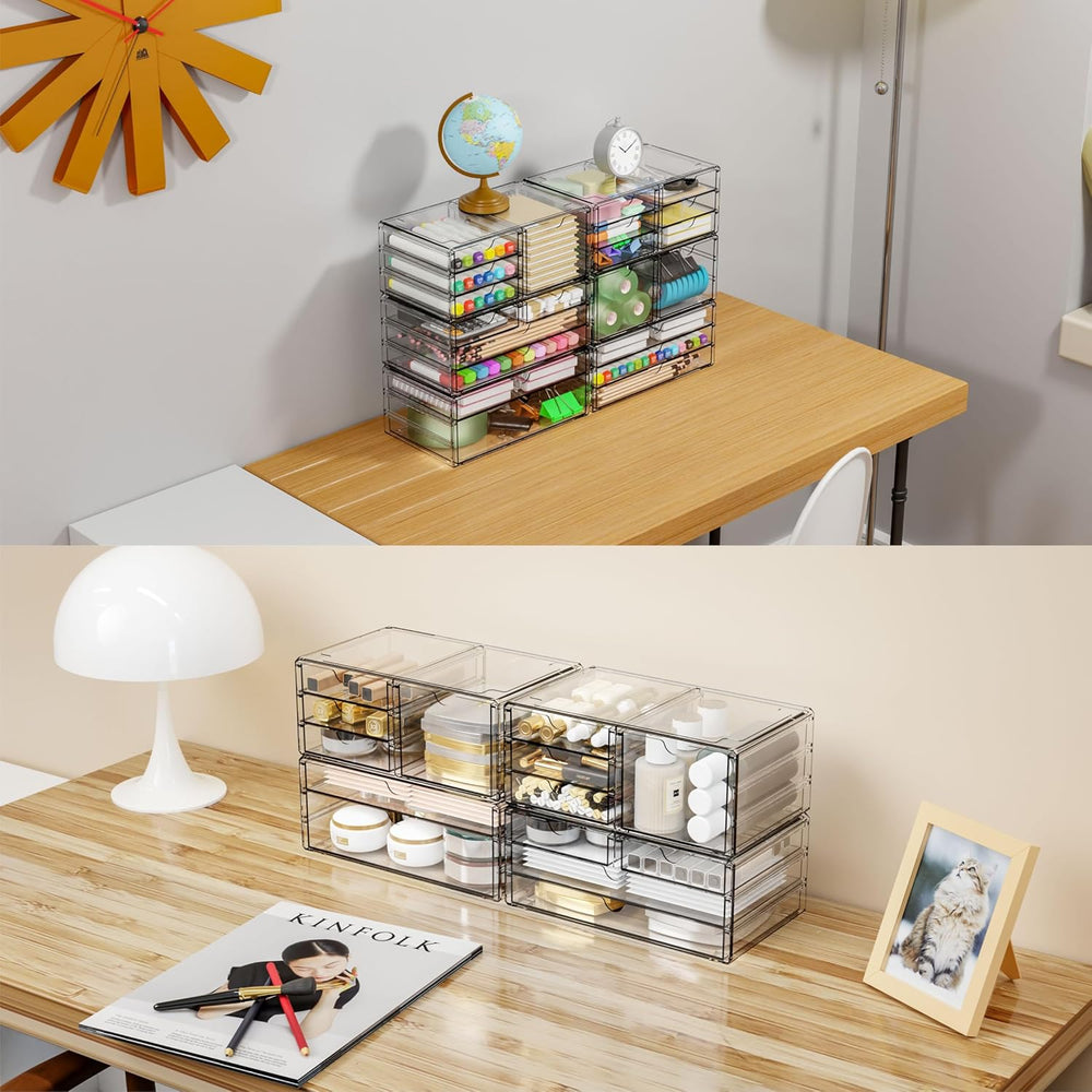 2 Pack Acrylic Drawer Organizer With 6 Drawers,Stackable 11.1” Large Clear St...