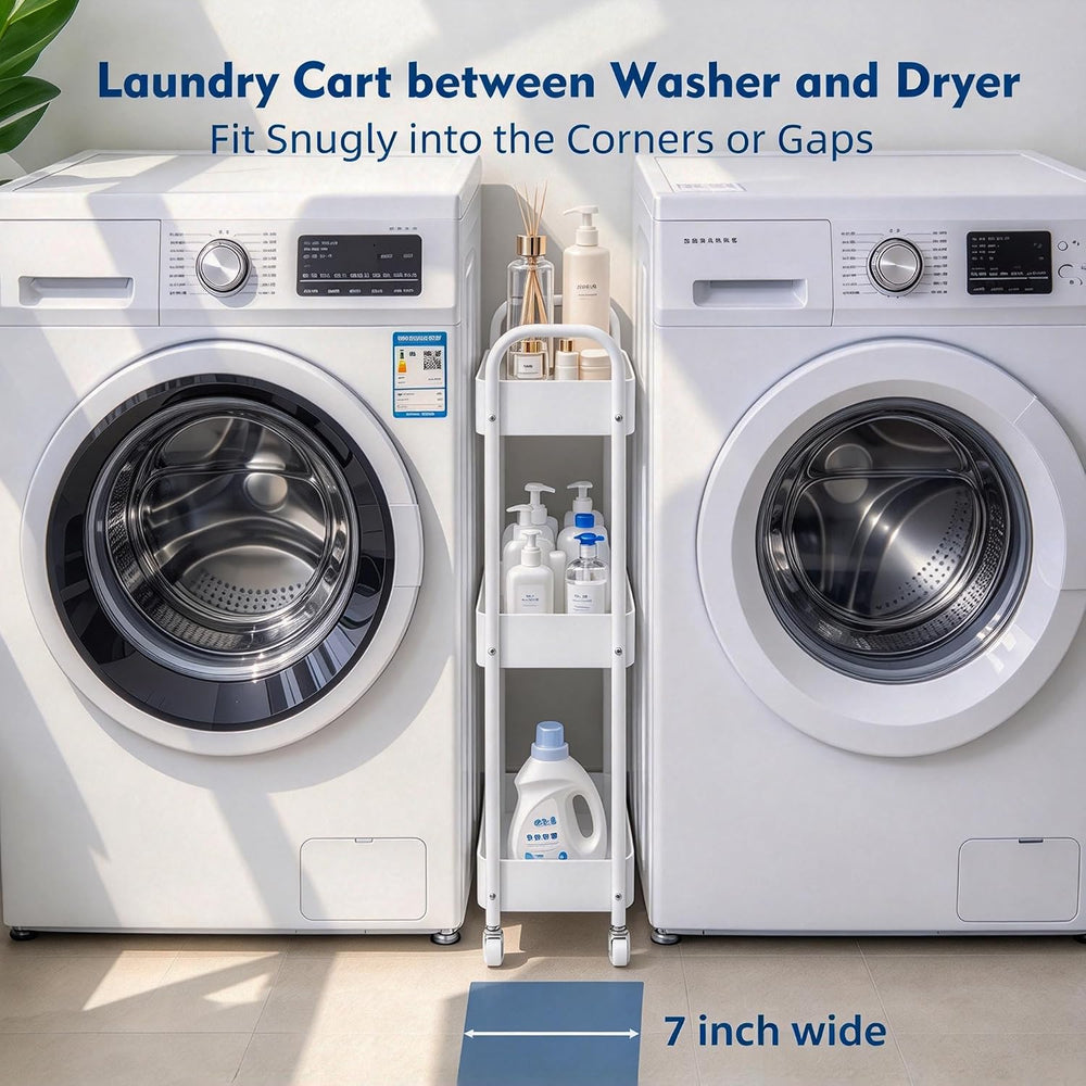 3 Tier Narrow Rolling Storage Cart for Laundry Room Bathroom Kitchen, 7.1'...