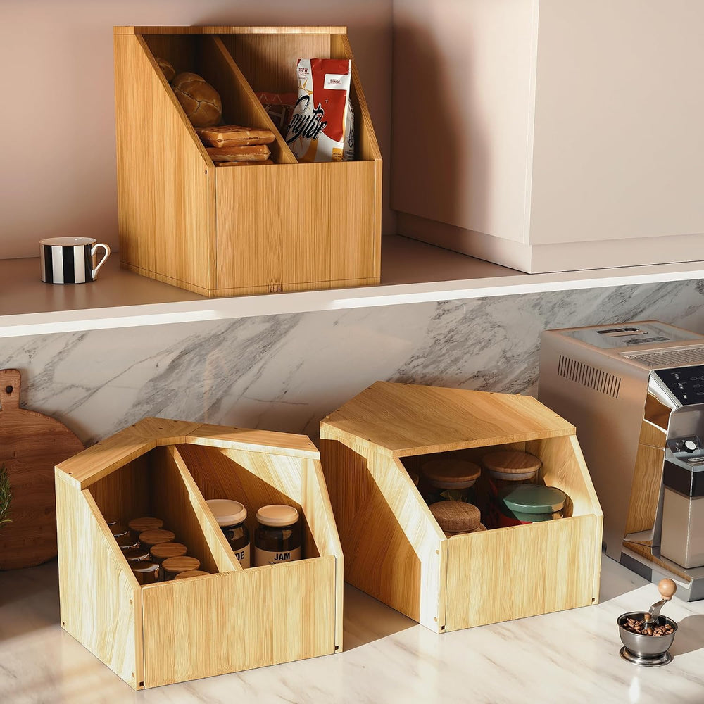 Jolitac Bamboo Pantry Storage Bins - Potato & Onion Storage Bin for Kitchen