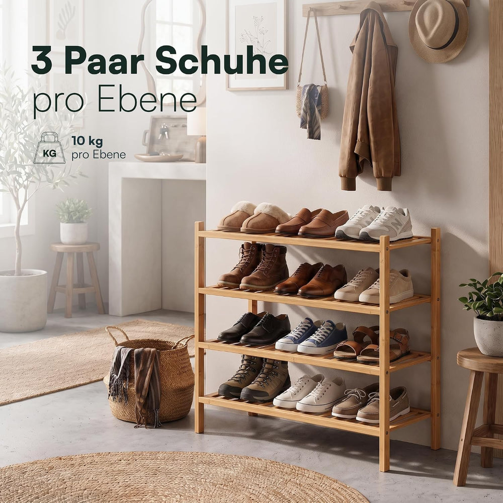 Bamboo Shoe Rack, Shoe Rack with 4 Levels, 68 x 28 x 64 cm, Expandable Stacka...