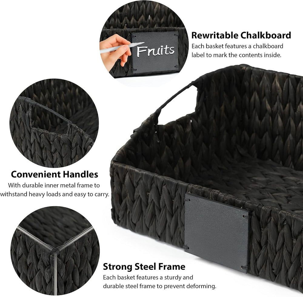 Black Pantry Baskets, Wicker Baskets for Shelves Organizing