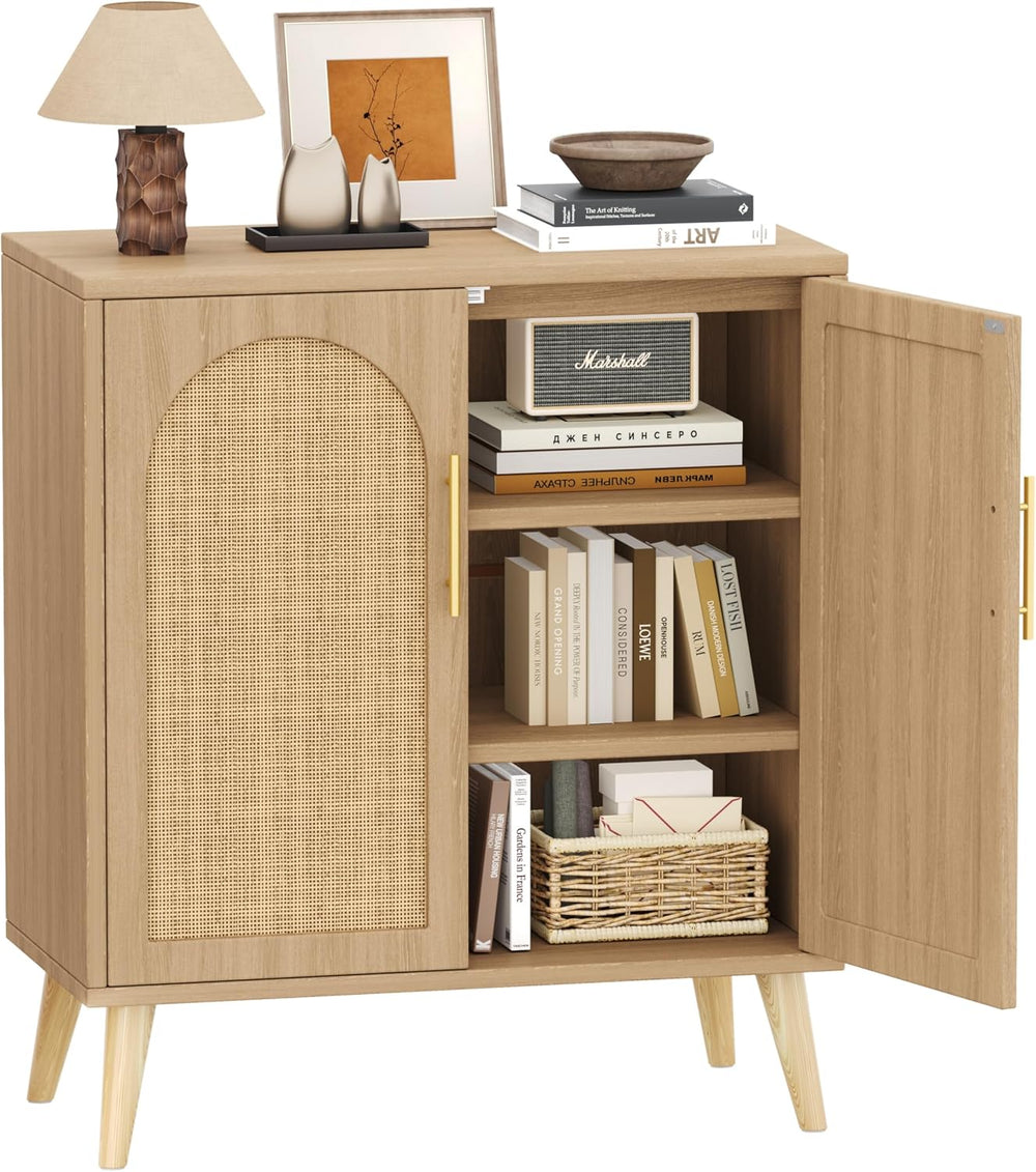 Keehusux 15.7" D Rattan Storage Cabinet with 2 Doors & Adjustable Shelf
