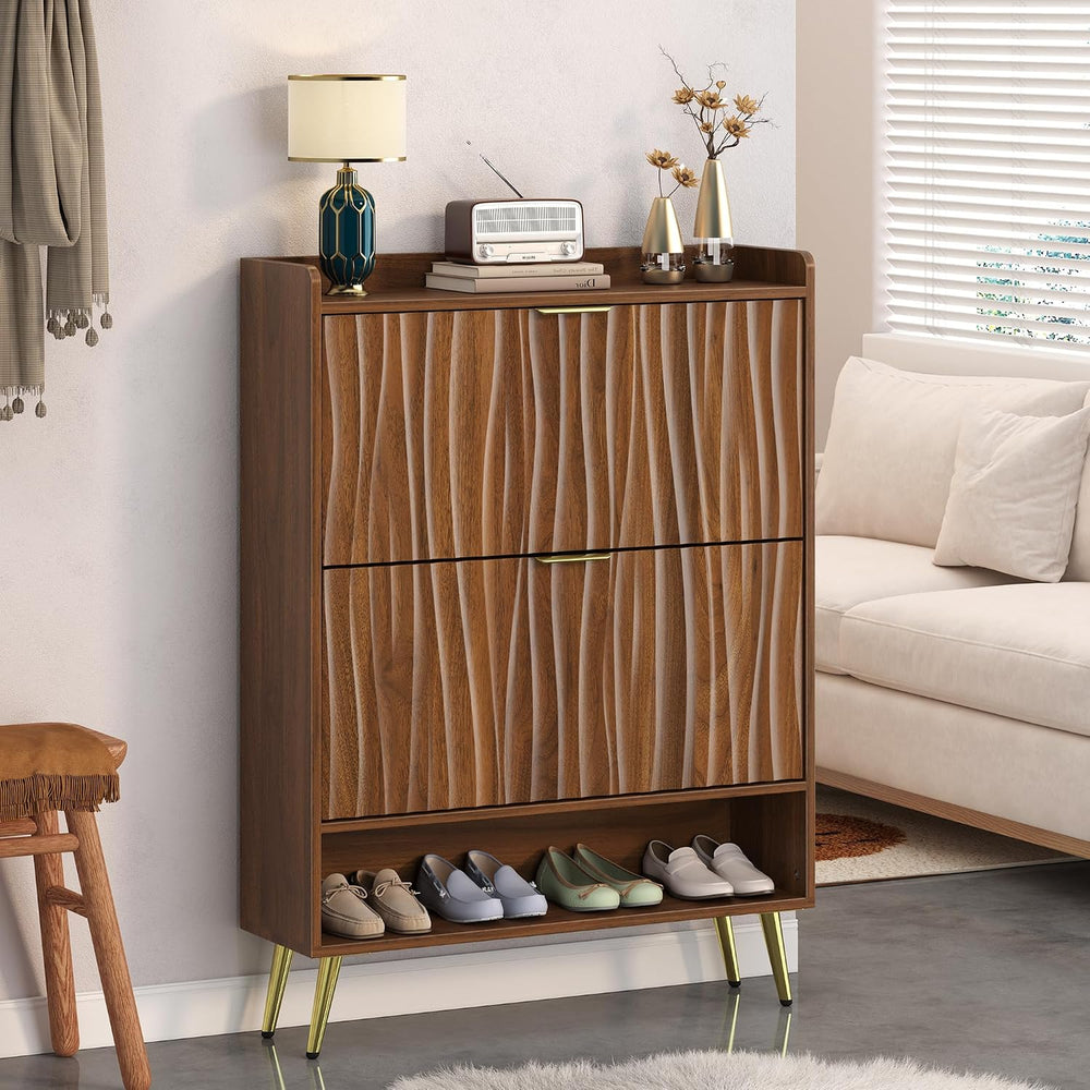 Shoe Storage Cabinet with with 2 Flip Drawers, Entryway Shoe Rack Organizer w...