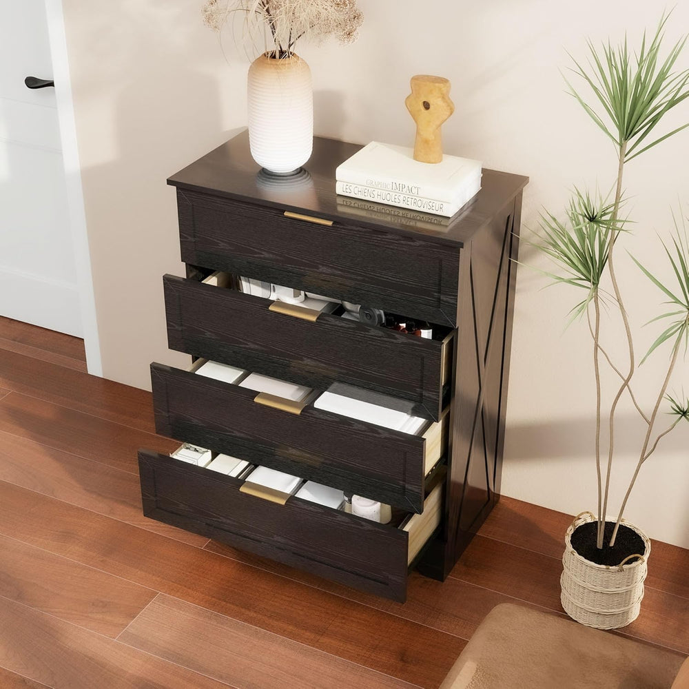 FTZxHKLX Modern Wide Wooden Chest of Drawers, Dresser for Closet, Black
