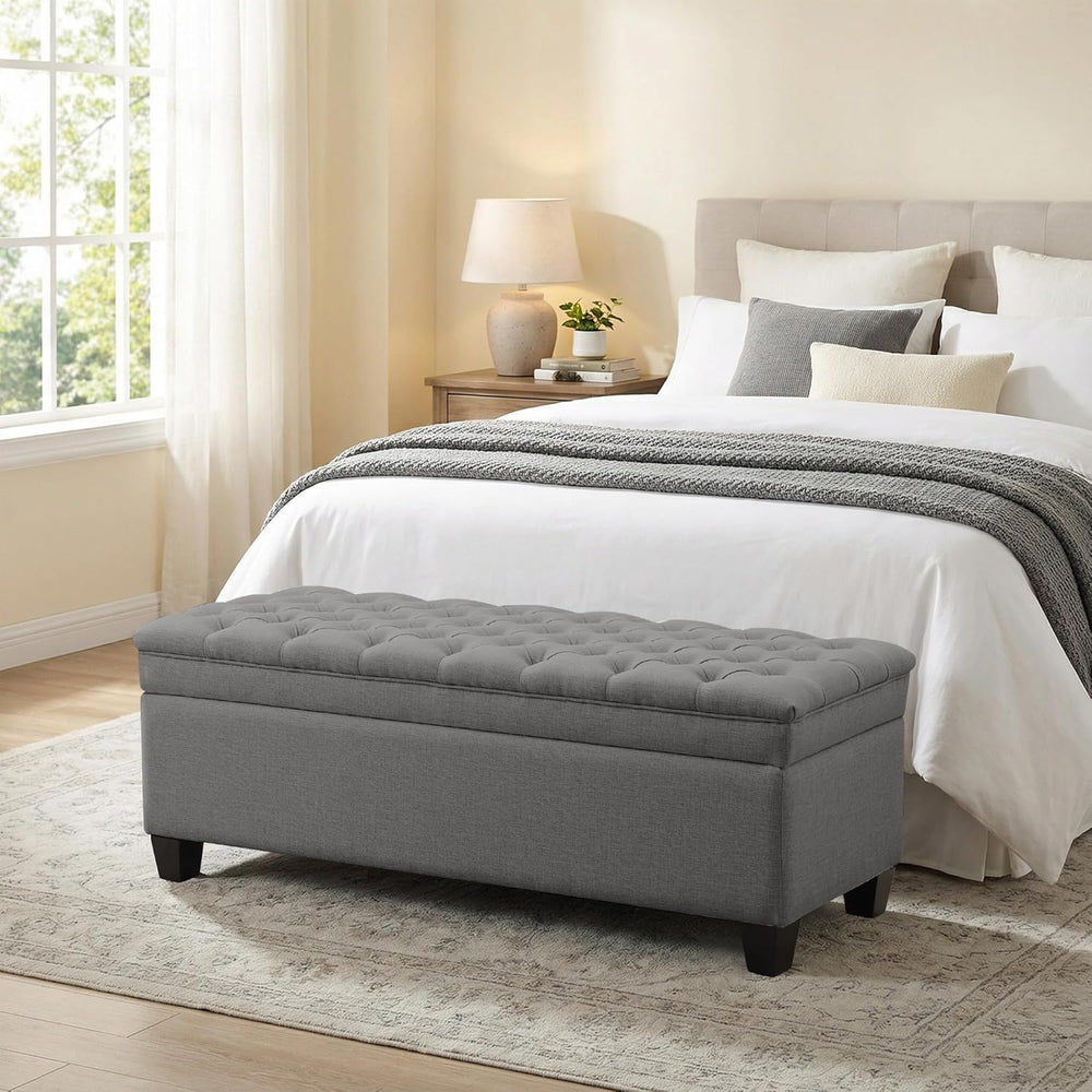 50" Storage Ottoman Bench, Rectangular End of Storage Bench, Upholstered...