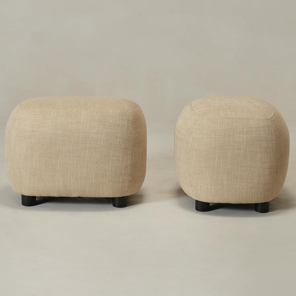 KINWELL 23" Wide Linen Blend Upholstered Ottoman Set of 2, Wheat