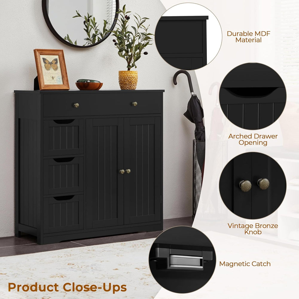 Topeakmart Freestanding Bathroom Storage Cabinet, 4 Drawers & 2 Doors Black