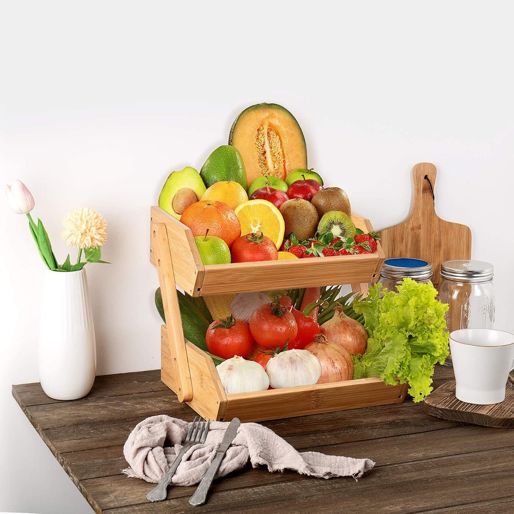 Merysen 2-Tier Bamboo Fruit Basket for Kitchen Countertop, Self-assembly