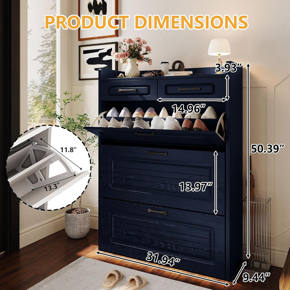 Lakifun Narrow Shoe Organizer Cabinet with 3 Large Flip Drawers & 2 Stora...