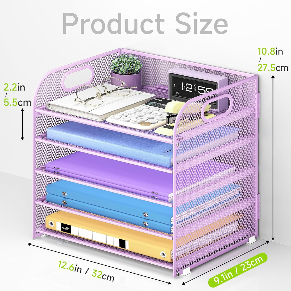 Cawukege 2 Pack 5 Tier Paper Organizer, Letter Tray with Handle, Mesh Desk Or...