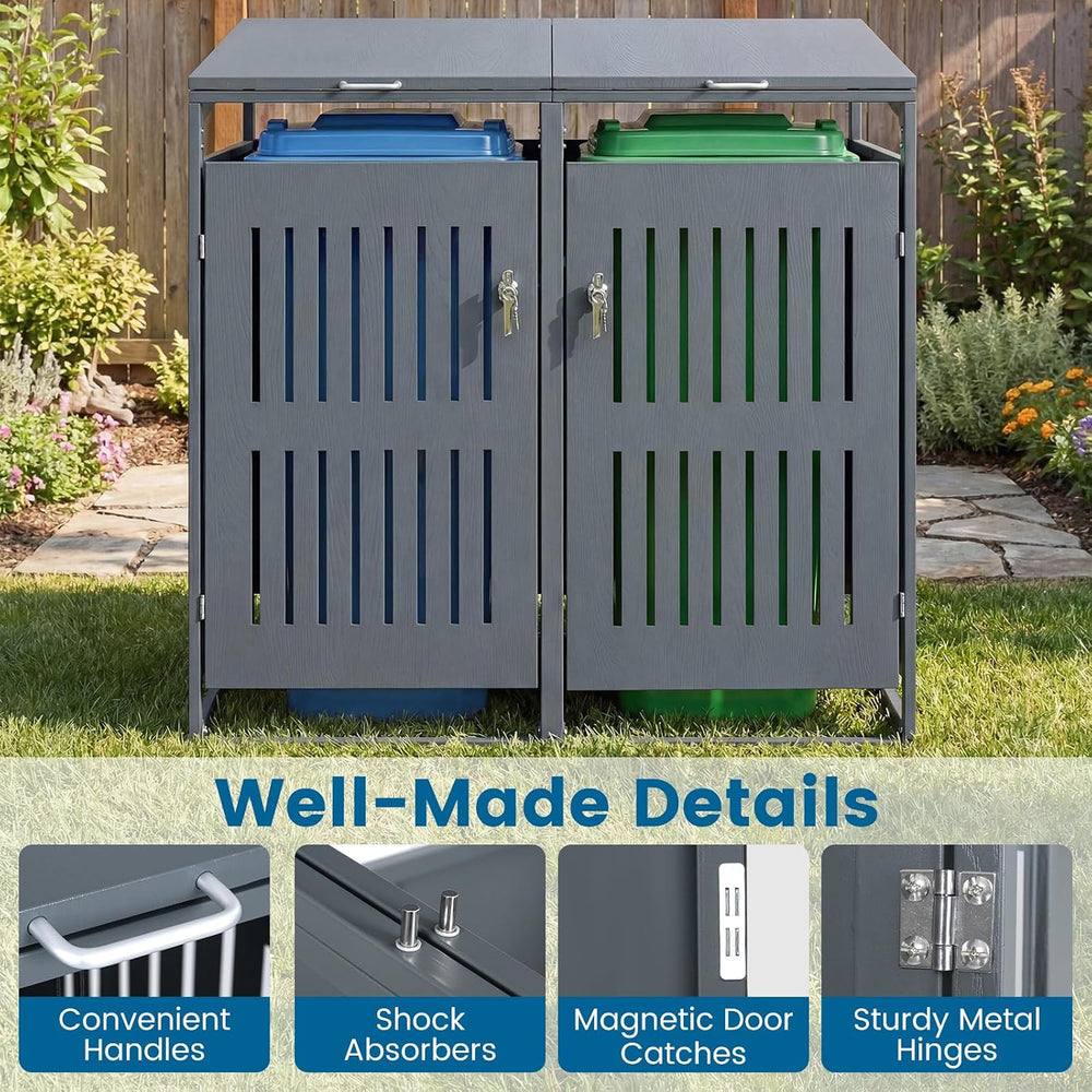 Goplus 44 Cu.Ft Outdoor Trash Can Storage, Garbage Can Hider Outdoor with 2 L...