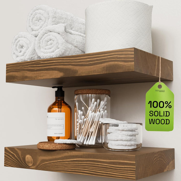 Solid Wood Floating Shelves for Wall 12 Inch Walnut, Small Wooden Shelf