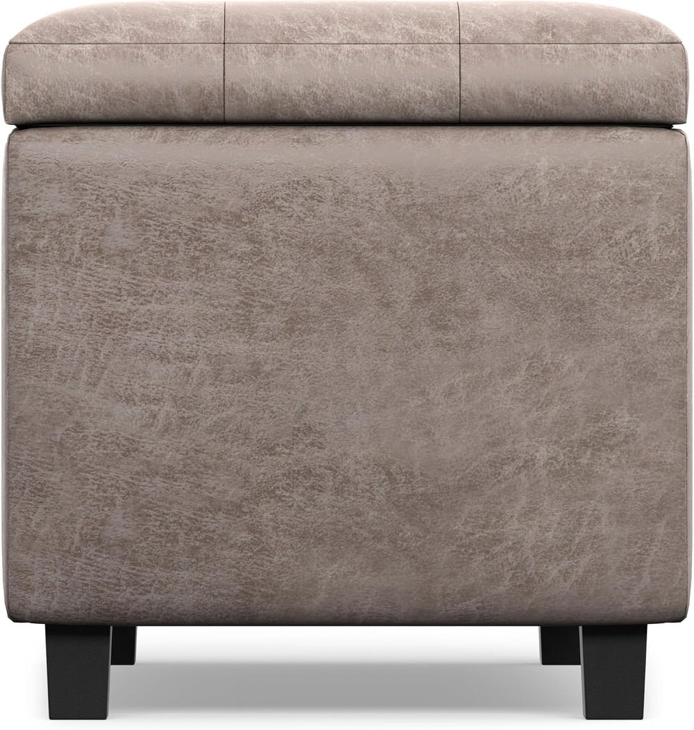 SIMPLIHOME Cosmopolitan 34" Wide Vegan Leather Storage Ottoman in Grey