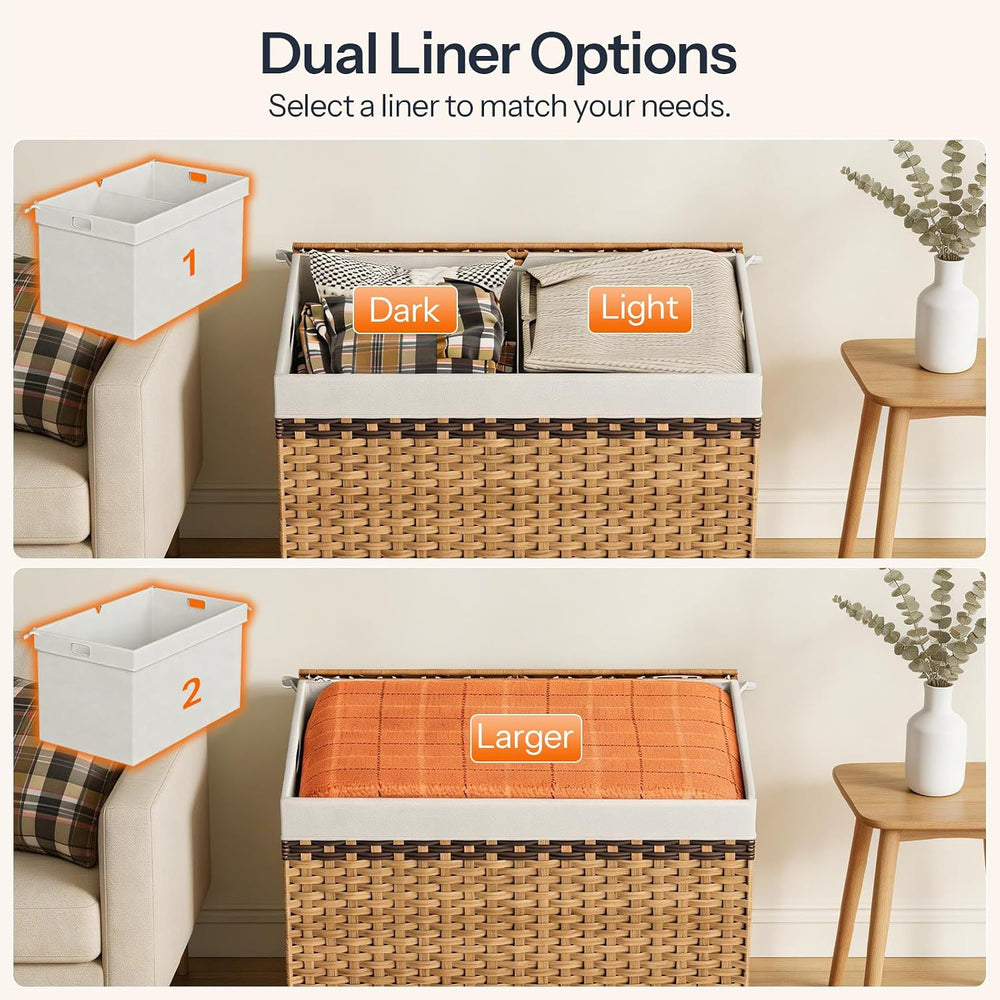 HOOBRO Storage Basket with Lid, 42.3 Gallon (160L) Wicker Storage Basket with...