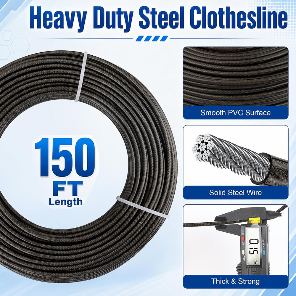 Outdoor Clothesline Kit, Metal Clothes line Pulley Kit for Outside