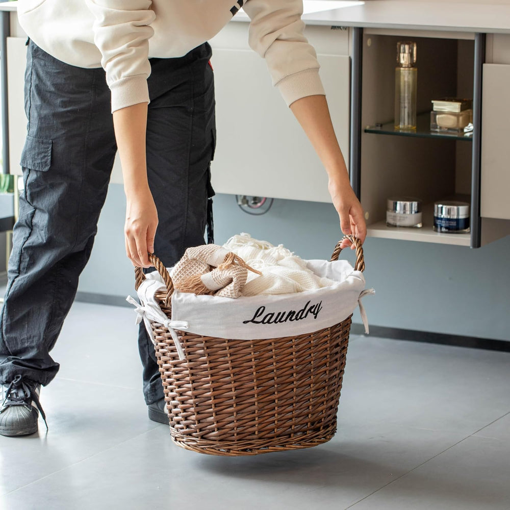 Handwoven Laundry Basket with Liner & Handles - Boho Decorative Storage H...