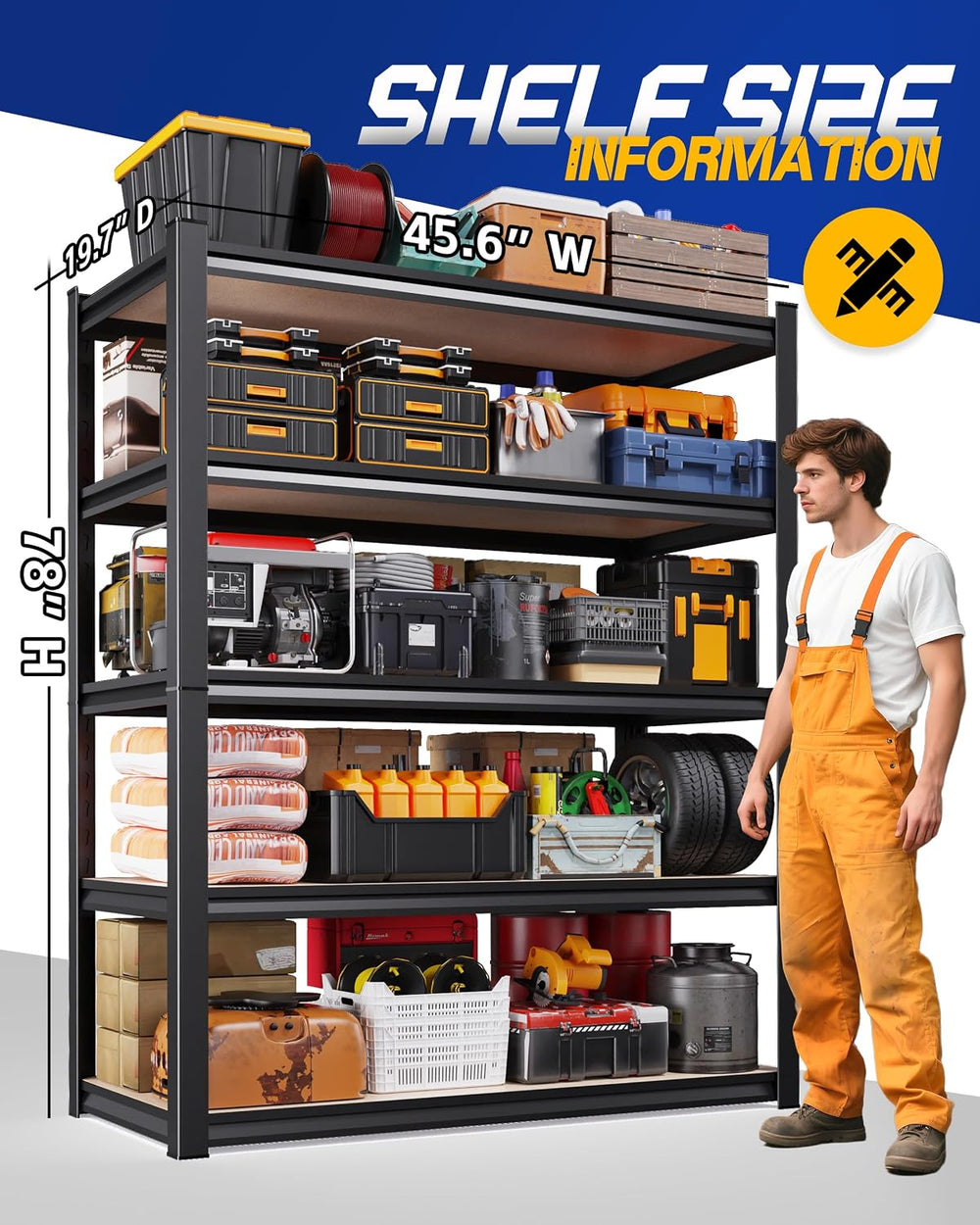 Set of 4 Storage Shelves, 5-Tier Garage Shelving Heavy Duty, Home Storage Rac...