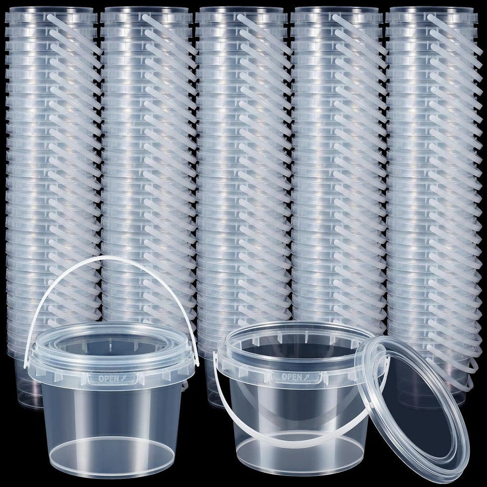 Maxcheck 500 Pcs 10oz Plastic Bucket with Lids and Handles Bulk, Clear