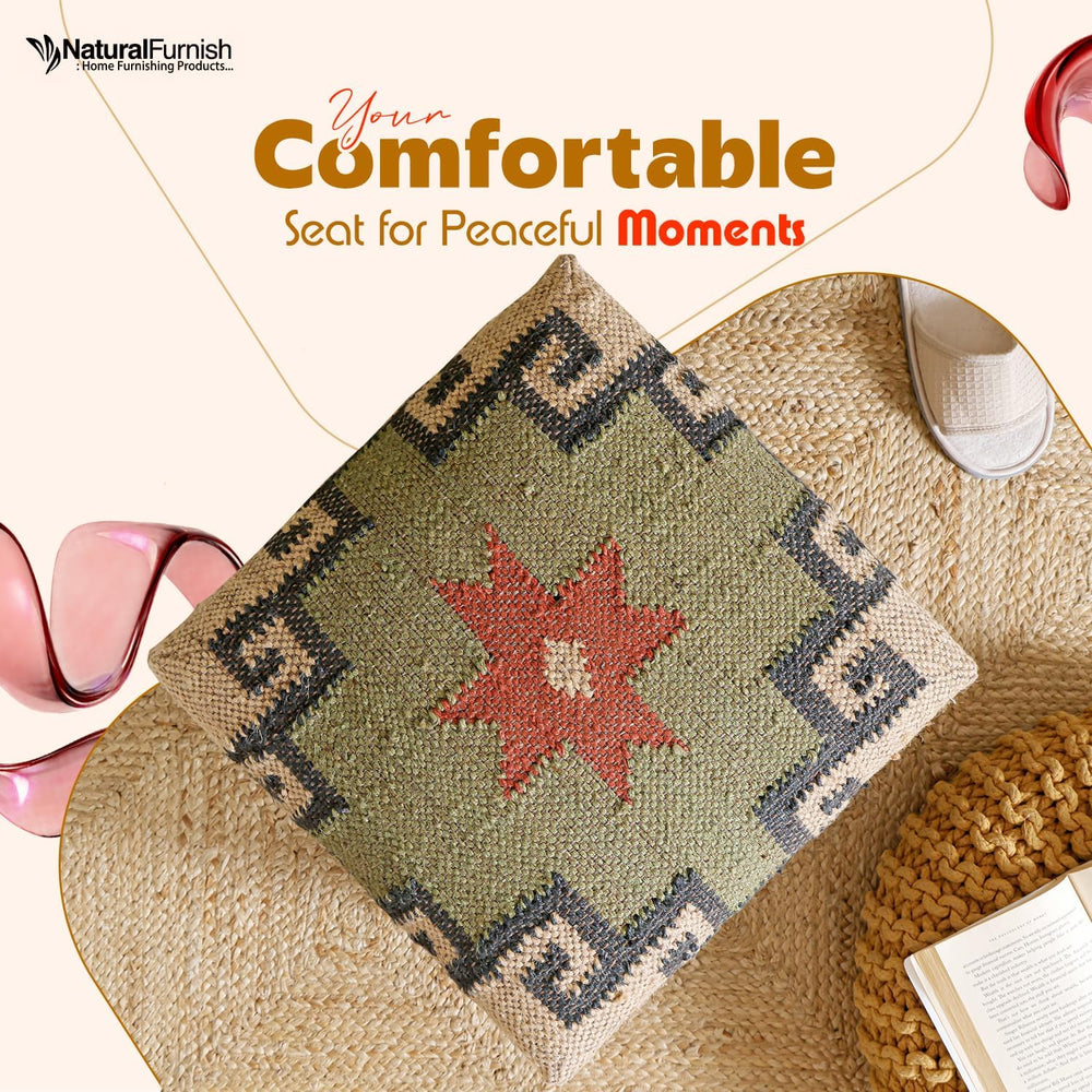 Upholstered Ottoman Footstool with Tribal Aztec Fabric | Rustic Wooden Accent...
