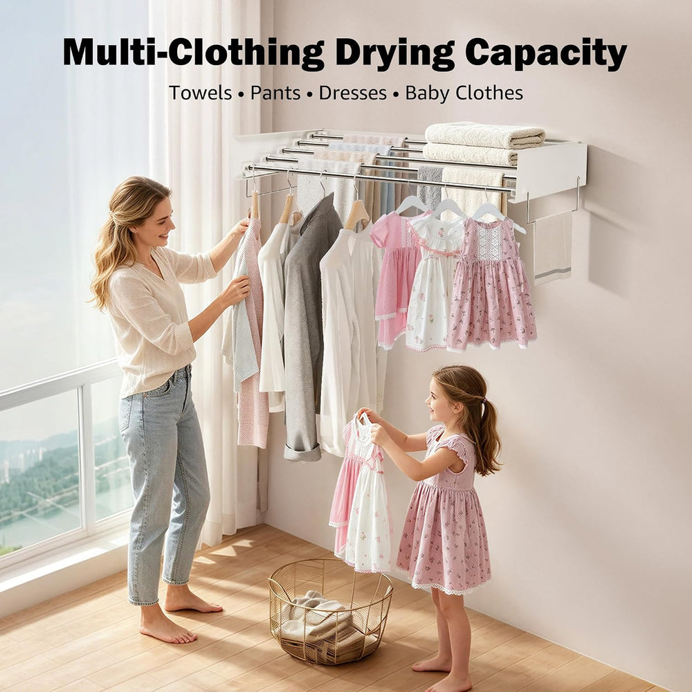 Wall Mount Drying Rack 32", 65LBS Retractable Clothes Rack, White