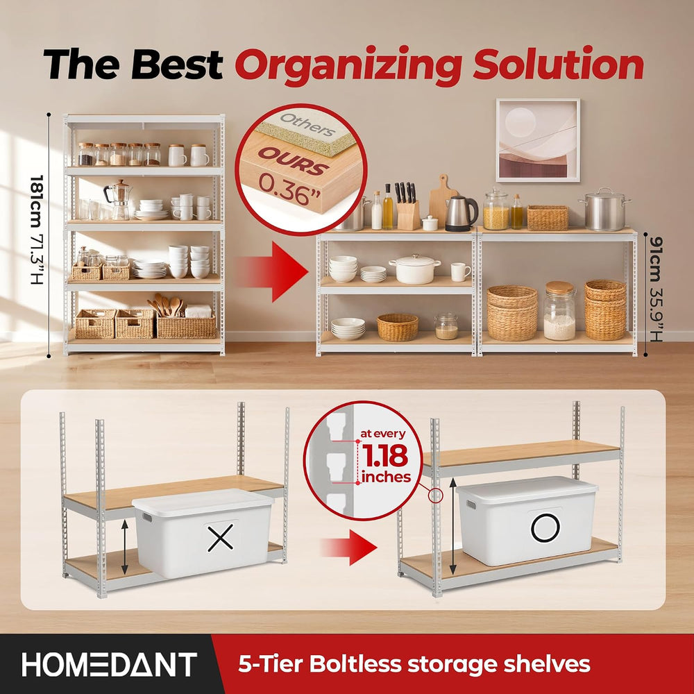 HOMEDANT 47.7" W Deep 5 Tier Heavy Duty Garage Shelving Adjustable Metal...