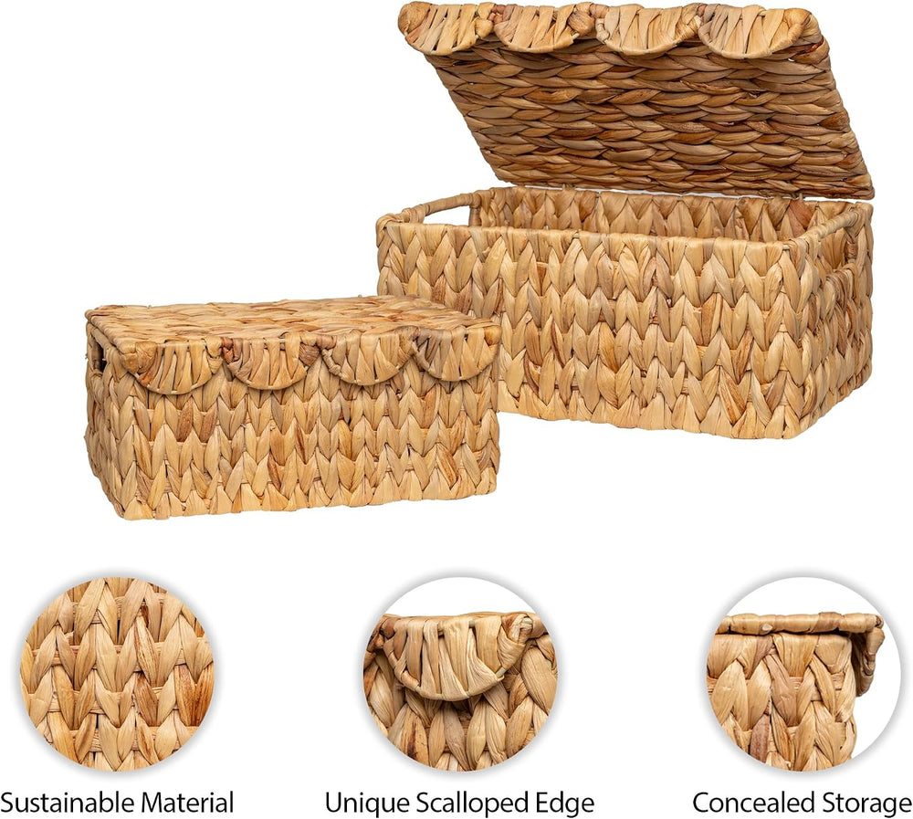 StorageWorks Wicker Storage Basket with Lid, Scalloped Wicker Baskets