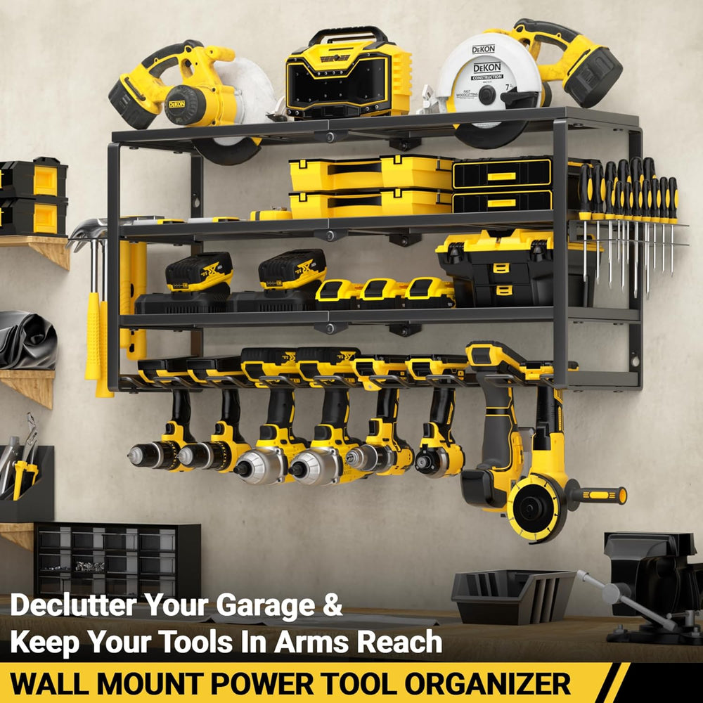 4 Layer Power Tool Organizer Wall Mount, Cordless Drill Hanger Storage Rack, ...