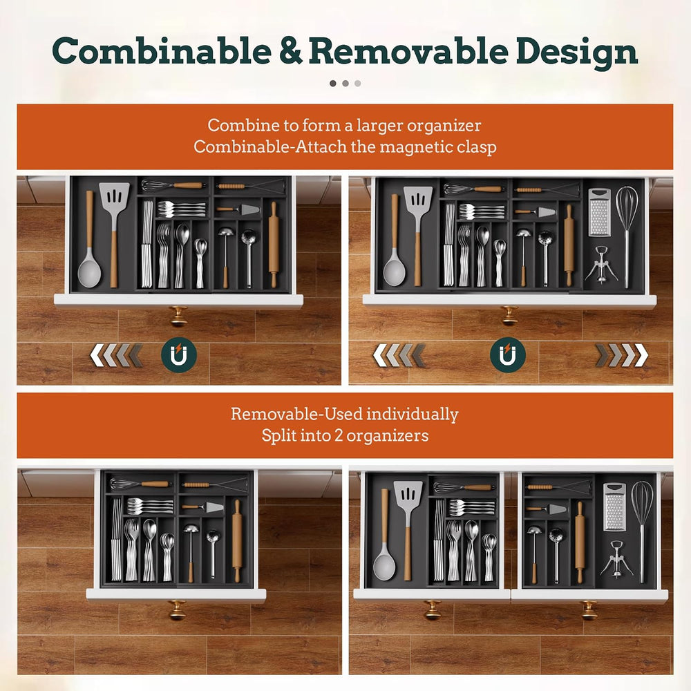 Silverware Organizer Large, Magnetic Connected Expandable 13 Slots Silverware...