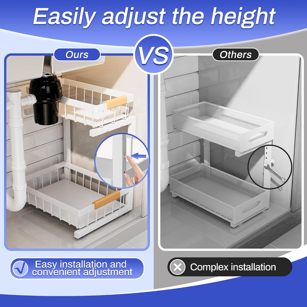 ADBIU 2 Pack Under Sink Organizers and Storage, Height Adjustable 2-Tier Pull...