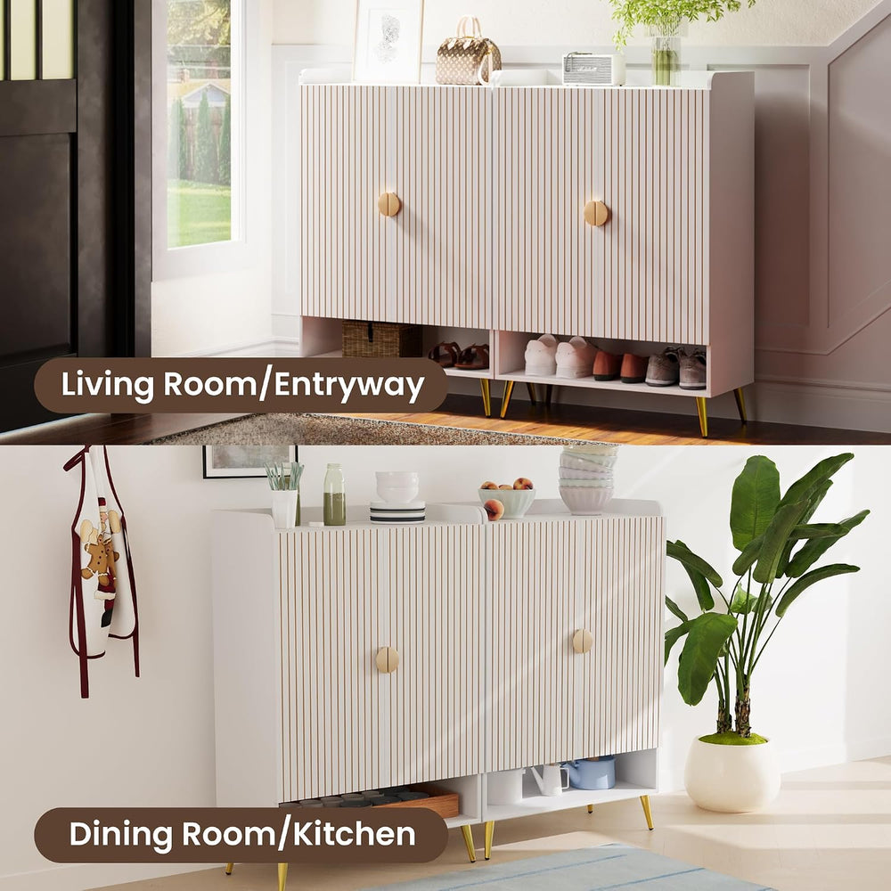 HOMPUS 43.3" Tall Shoe Cabinet with Doors, 7-Tier Shoe Storage Cabinet w...