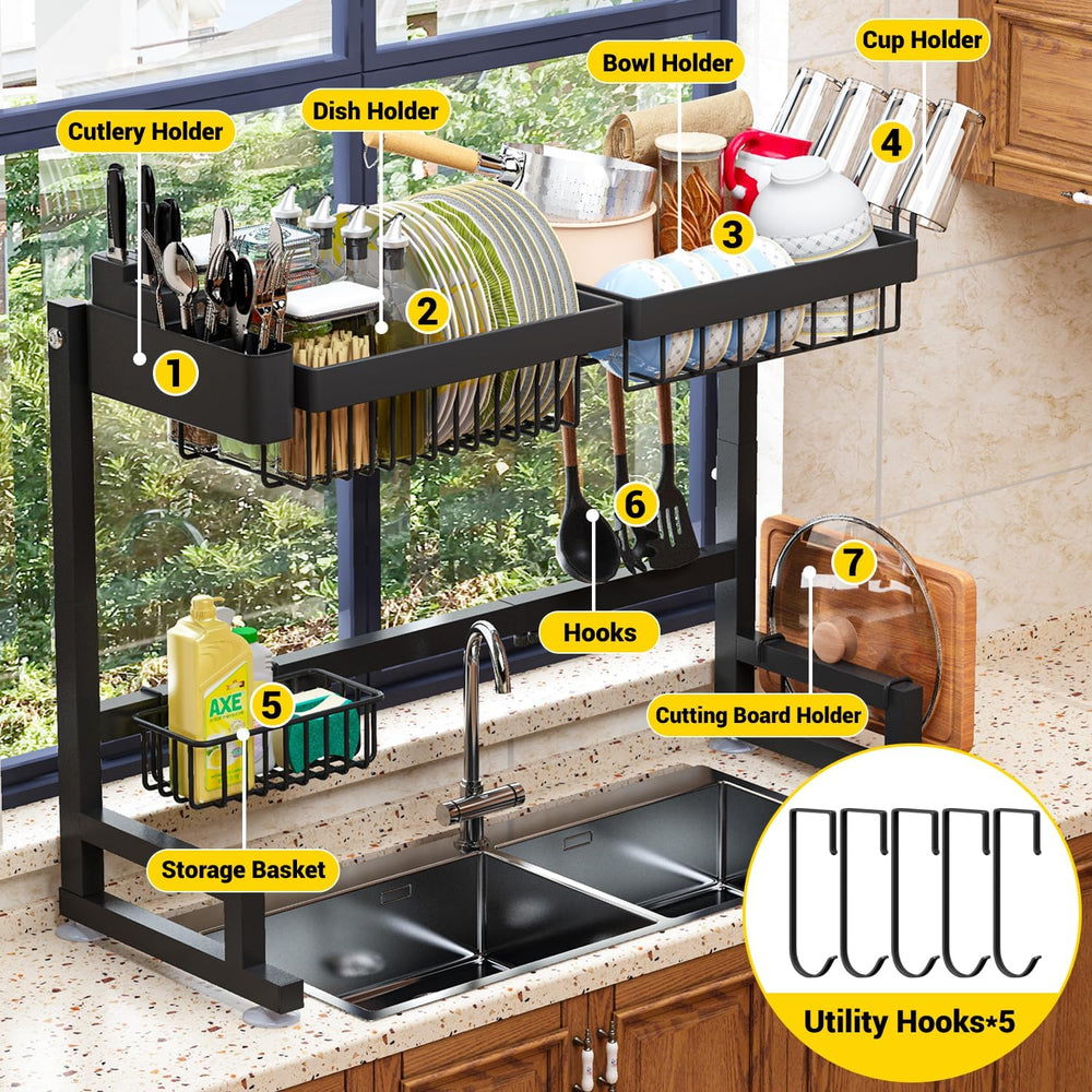 ilvvan Over Sink Dish Drying Rack (Expandable Height/Length) Snap-On Design L...