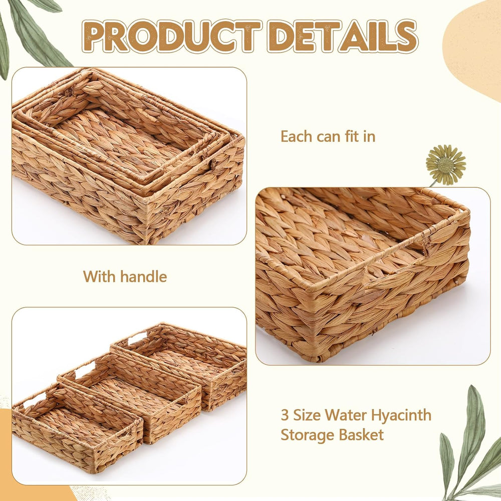 Reallnaive Set of 6 Water Hyacinth Pantry Storage Baskets Wicker Storage Bask...