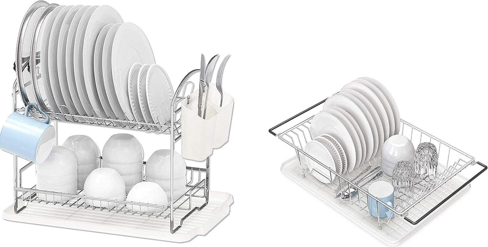 Simple Houseware 2-Tier Dish Rack with Drainboard + Over Sink Counter Top Dis...