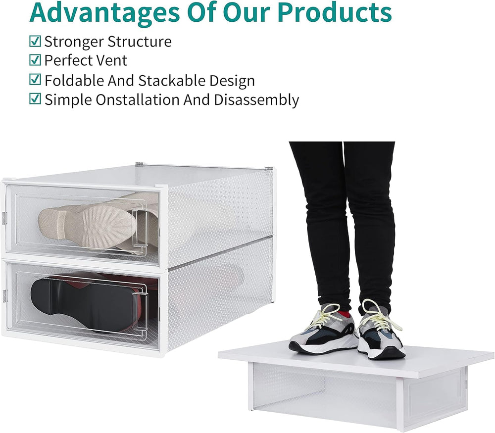 8-Piece Boot and Shoe Storage Box, Stackable Clear Plastic Shoe Box, Space-Sa...