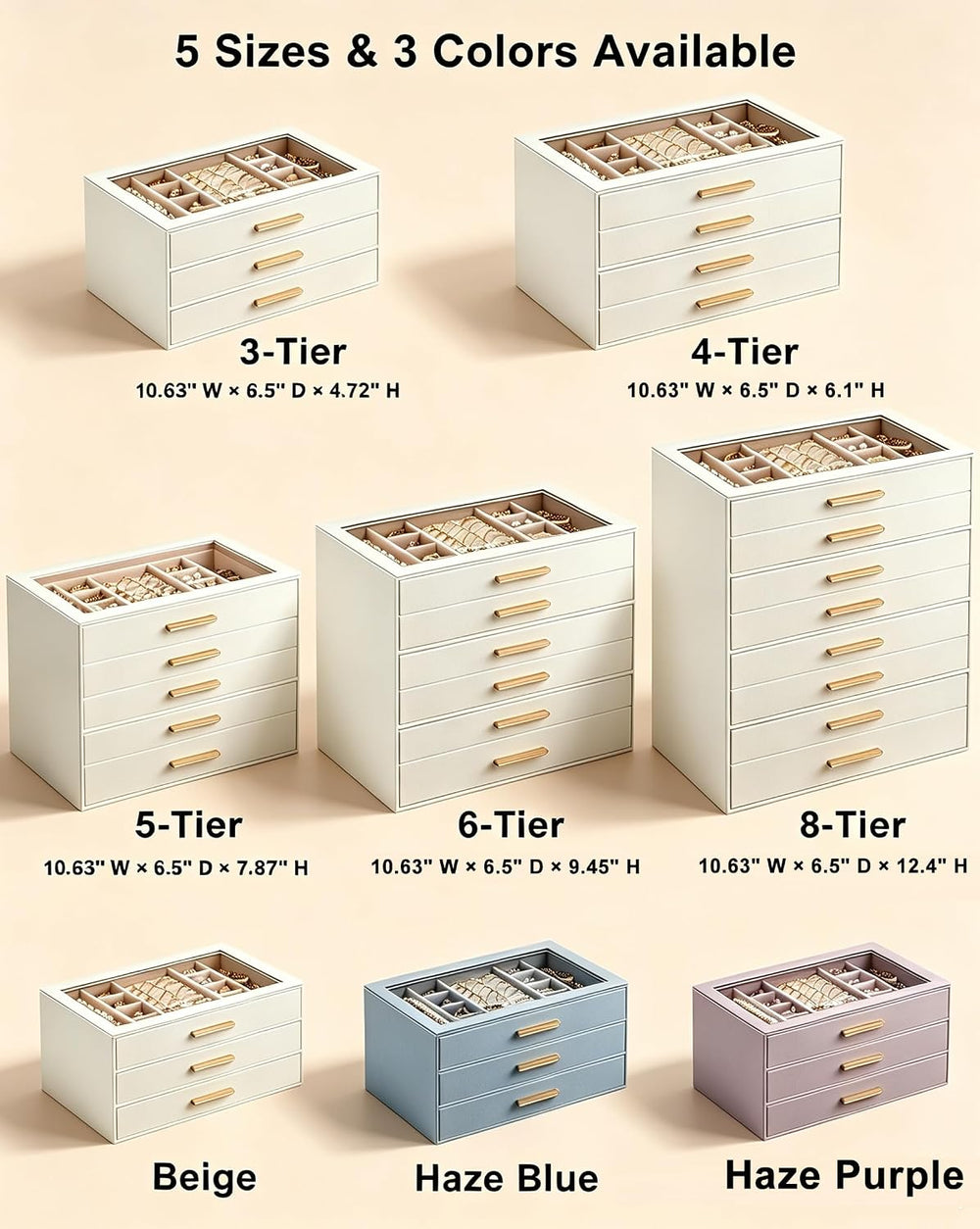 Lolalet Jewelry Box Organizer, 5-Layer Jewelry Storage Case -Beige