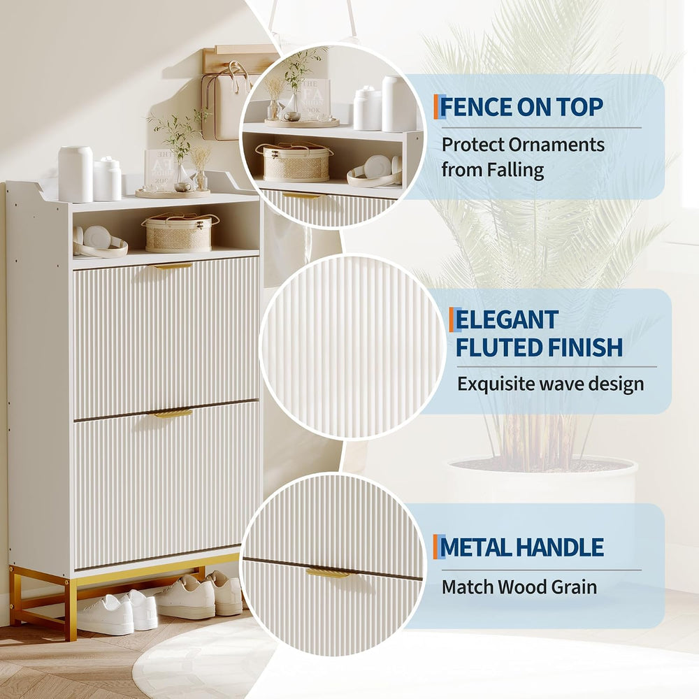 GarveeHome Fluted Shoe Cabinet Storage for Entryway, Wood Shoe Rack with 2 Fl...