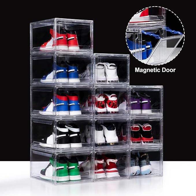 12 Pack Acrylic Shoe Boxes, Ultra Clear Shoe Boxes Stackable, Shoe Storage Box