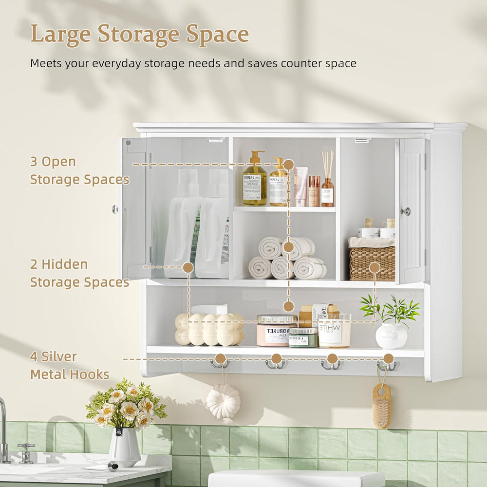 Keehusux 11.8"D x 31.5"W Bathroom Wall Cabinet with Doors and Hooks...
