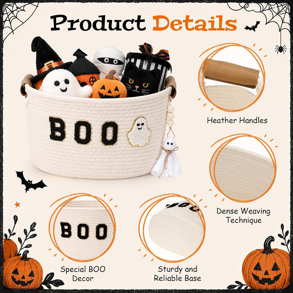 Halloween Woven Rope Basket with Mini Ghost Ornament