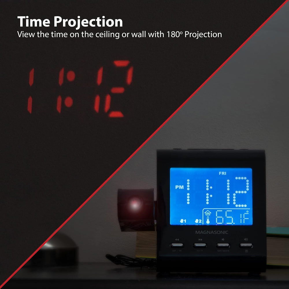 Magnasonic Projection Alarm Clock with AM/FM Radio, Battery Backup, Auto Time...